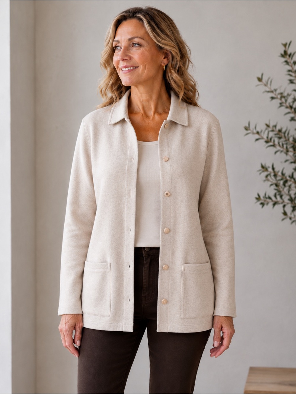 Talbots Cream Button-Front Teddy Jacket